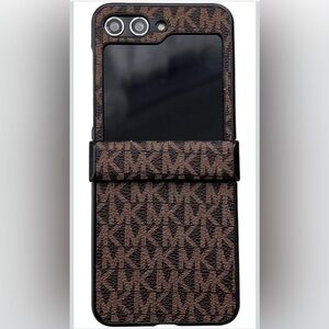 Michael Kors Brown MK Synthetic Leather Samsung Galaxy Z Flip 5/6 Phone Case